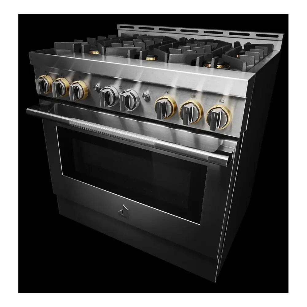 JennAir RISE 36 inch Smart Gas Range with 6 Sealed Burners, 5.1 cu. ft. Oven Capacity, Cast Iron Grates, CustomClean with Automatic Lock, in Stainless Steel, JGRP436HL