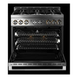 JennAir RISE 36 inch Smart Gas Range with 6 Sealed Burners, 5.1 cu. ft. Oven Capacity, Cast Iron Grates, CustomClean with Automatic Lock, in Stainless Steel, JGRP436HL