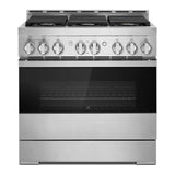 JennAir NOIR 36 inch Smart Gas Range with 6 Sealed Burners, 5.1 cu. ft. Oven Capacity, Cast Iron Grates, CustomClean with Automatic Lock, in Stainless Steel, JGRP436HM