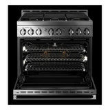 JennAir NOIR 36 inch Smart Gas Range with 6 Sealed Burners, 5.1 cu. ft. Oven Capacity, Cast Iron Grates, CustomClean with Automatic Lock, in Stainless Steel, JGRP436HM