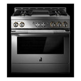 JennAir RISE 36 inch Smart Gas Range with 4 Sealed Burners, 5.1 Cu. Ft. Oven Capacity, Remote Access, Halo-Effect Knobs, Chrome-Infused Griddle, in Stainless Steel, JGRP536HL