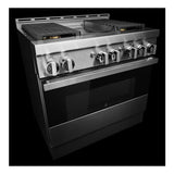 JennAir NOIR 36 inch Smart Gas Range with 4 Sealed Burners, 5.1 Cu. Ft. Oven Capacity, Remote Access, Halo-Effect Knobs, Chrome-Infused Griddle, in Stainless Steel, JGRP536HM