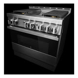 JennAir NOIR 36 inch Smart Gas Range with 4 Sealed Burners, 5.1 Cu. Ft. Oven Capacity, Remote Access, Halo-Effect Knobs, Chrome-Infused Griddle, in Stainless Steel, JGRP536HM