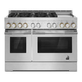 JennAir RISE 48 inch Professional Smart Gas Range with 6 Sealed Burners, Chrome-Infused Griddle, Dual Ovens, in Stainless Steel, JGRP548HL