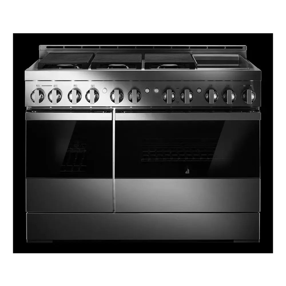 JennAir NOIR 48 inch Professional Smart Gas Range with 6 Sealed Burners, Chrome-Infused Griddle, Dual Ovens, in Stainless Steel, JGRP548HM