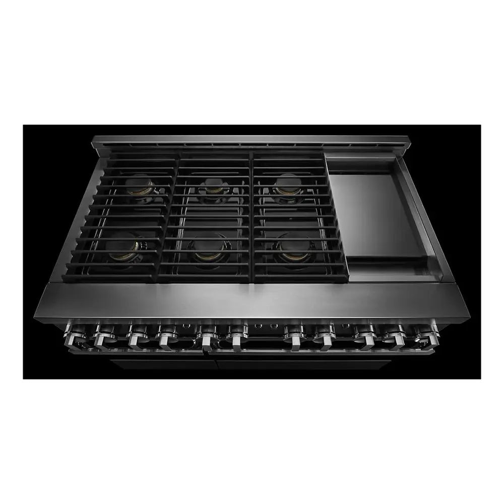 JennAir NOIR 48 inch Professional Smart Gas Range with 6 Sealed Burners, Chrome-Infused Griddle, Dual Ovens, in Stainless Steel, JGRP548HM