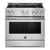 JennAir RISE 36 inch Smart Gas Range with 5.1 cu. ft Oven Capacity, 4 Sealed Burners, Infrared Grill, Remote Access, Cast Iron Grates, in Stainless Steel, JGRP636HL