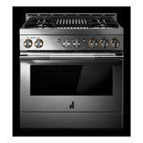 JennAir RISE 36 inch Smart Gas Range with 5.1 cu. ft Oven Capacity, 4 Sealed Burners, Infrared Grill, Remote Access, Cast Iron Grates, in Stainless Steel, JGRP636HL