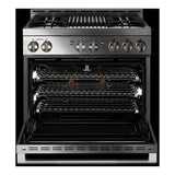 JennAir RISE 36 inch Smart Gas Range with 5.1 cu. ft Oven Capacity, 4 Sealed Burners, Infrared Grill, Remote Access, Cast Iron Grates, in Stainless Steel, JGRP636HL