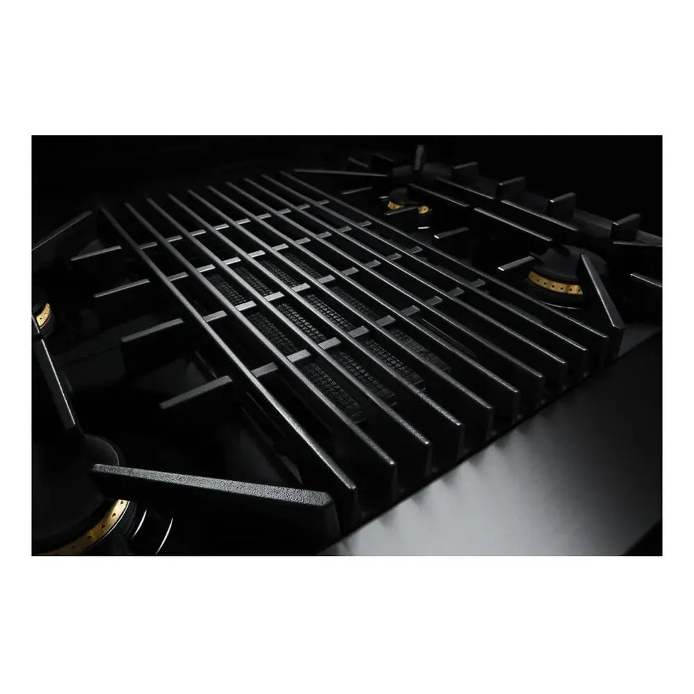 JennAir RISE 36 inch Smart Gas Range with 5.1 cu. ft Oven Capacity, 4 Sealed Burners, Infrared Grill, Remote Access, Cast Iron Grates, in Stainless Steel, JGRP636HL