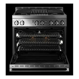 JennAir NOIR 36 inch Smart Gas Range with 5.1 cu. ft Oven Capacity, 4 Sealed Burners, Infrared Grill, Remote Access, Cast Iron Grates, in Stainless Steel, JGRP636HM