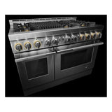 JennAir RISE 48 inch Smart Gas Range with 6 Sealed Burners, Grill, 6.3 cu. ft. Total Oven Capacity, Remote Access, Halo-Effect Knobs, Dual-Fan True Convection, in Stainless Steel, JGRP648HL