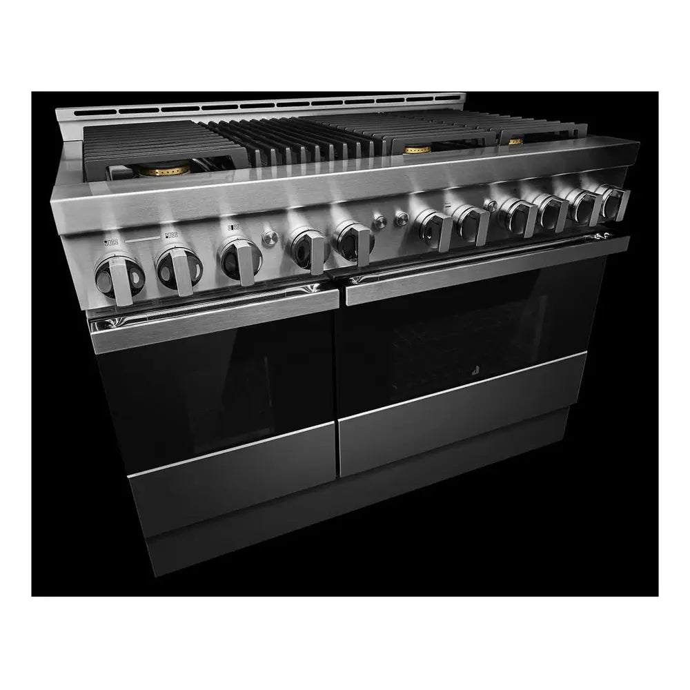 JennAir NOIR 48 inch Smart Gas Range with 6 Sealed Burners, Grill, 6.3 cu. ft. Total Oven Capacity, Remote Access, Halo-Effect Knobs, Dual-Fan True Convection, in Stainless Steel, JGRP648HM