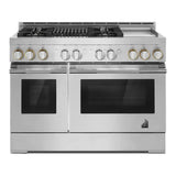 JennAir RISE 48 inch Professional Smart Gas Range with 4 Sealed Burners, Griddle, Grill, 6.3 cu. ft. Total Oven Capacity, Remote Access, Halo-Effect Knobs, in Stainless Steel, JGRP748HL