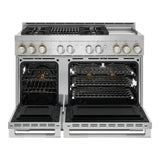 JennAir RISE 48 inch Professional Smart Gas Range with 4 Sealed Burners, Griddle, Grill, 6.3 cu. ft. Total Oven Capacity, Remote Access, Halo-Effect Knobs, in Stainless Steel, JGRP748HL