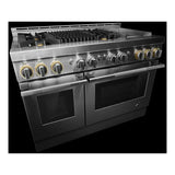 JennAir RISE 48 inch Professional Smart Gas Range with 4 Sealed Burners, Griddle, Grill, 6.3 cu. ft. Total Oven Capacity, Remote Access, Halo-Effect Knobs, in Stainless Steel, JGRP748HL