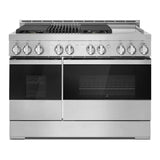 JennAir NOIR 48 inch Professional Smart Gas Range with 4 Sealed Burners, Griddle, Grill, 6.3 cu. ft. Total Oven Capacity, Remote Access, Halo-Effect Knobs, in Stainless Steel JGRP748HM