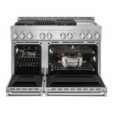 JennAir NOIR 48 inch Professional Smart Gas Range with 4 Sealed Burners, Griddle, Grill, 6.3 cu. ft. Total Oven Capacity, Remote Access, Halo-Effect Knobs, in Stainless Steel JGRP748HM