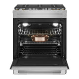 JennAir RISE 30 inch Slide-In Gas Range with 5 Burners, 6.4 cu. ft. Oven Capacity with True Convection, Baking Drawer, Air Fry, AquaLift Self-Cleaning Technology, in Stainless Steel, JGS1450ML