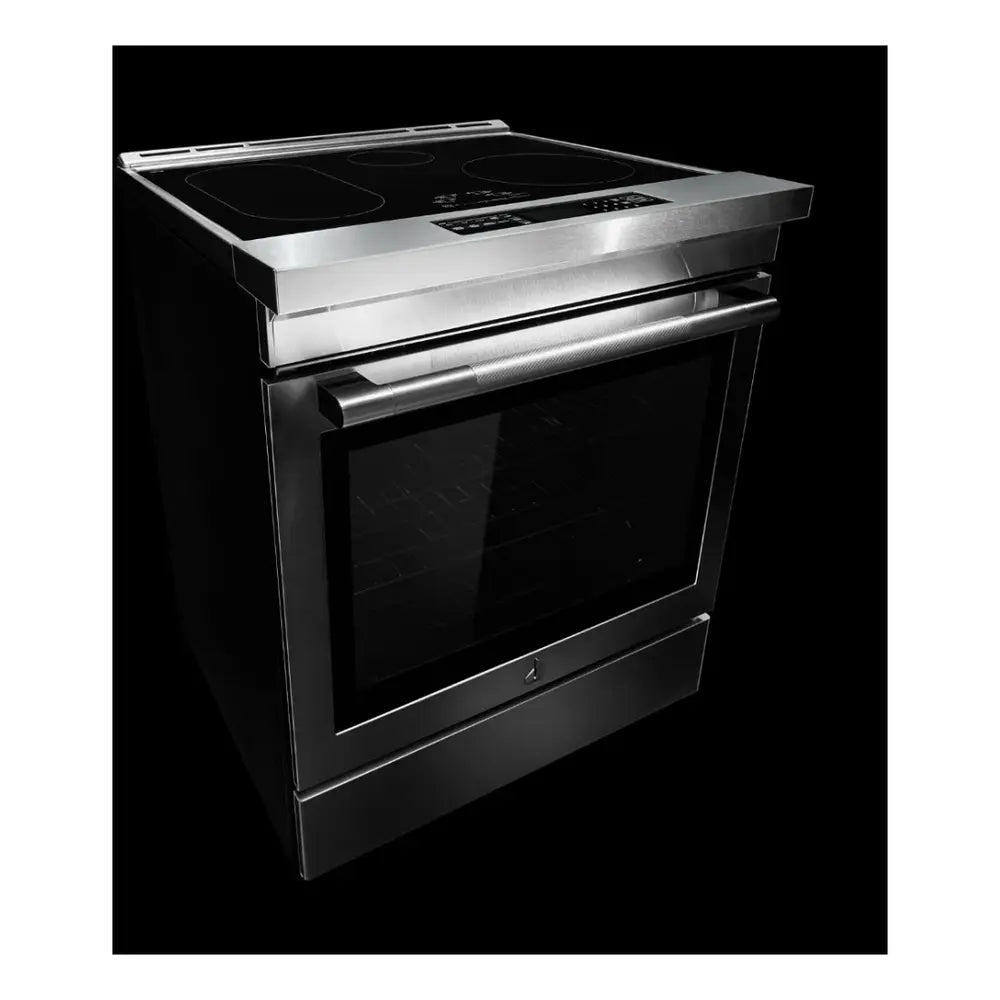 JennAir RISE 30 inch Induction Slide-In Range with 4 Cooking Zones, True Convection Oven, Assisted Cooking, Emotive Controls, Bridge Function, in Stainless Steel, JIS1450ML