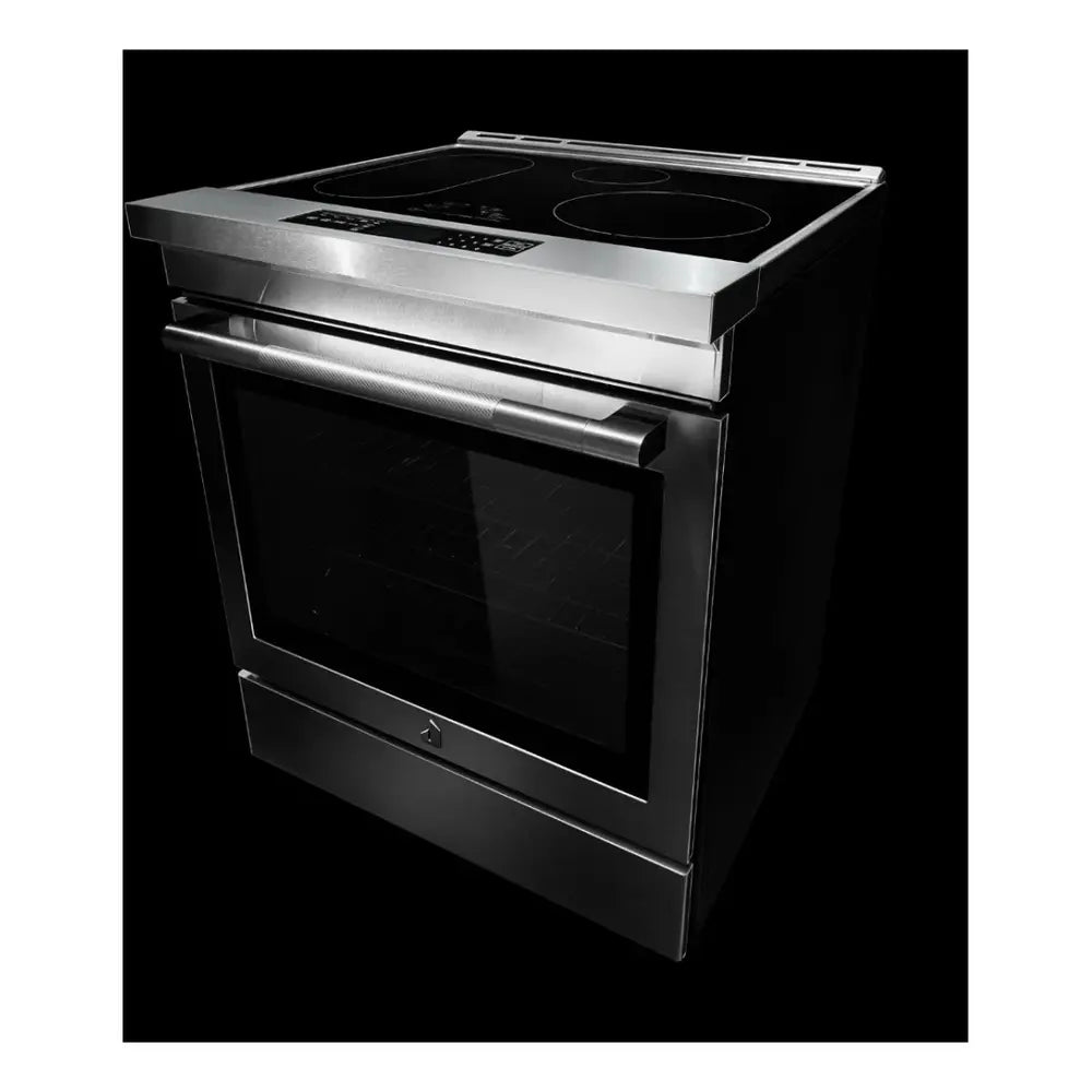 JennAir RISE 30 inch Induction Slide-In Range with 4 Cooking Zones, True Convection Oven, Assisted Cooking, Emotive Controls, Bridge Function, in Stainless Steel, JIS1450ML