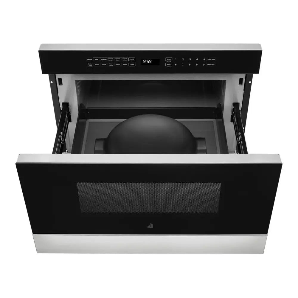 JennAir NOIR 24 inch Undercounter Drawer Microwave Oven with 1.2 cu. ft. Capacity, 950 Cooking Watts and One Touch Access in Floating Glass Black, JMDFS24HM