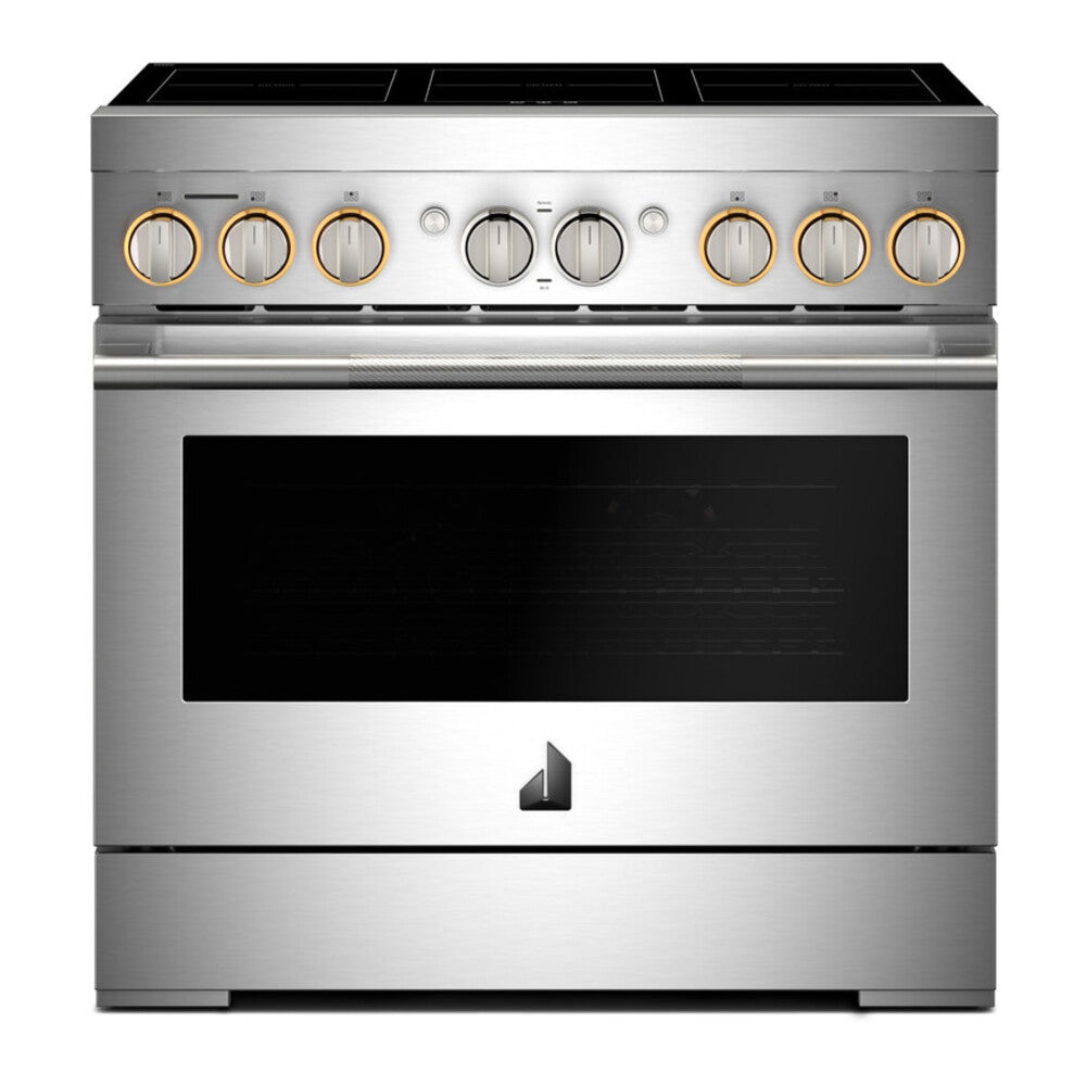 JennAir RISE 36 Inch Freestanding Induction Smart Range with 6 Heating Elements, 5.1 cu. ft. Oven Capacity, Flex-Choice Zones, Halo-Effect Knobs, Dual-Fan True Convection and Pan Detection in Stainless Steel, JPIFC736RL