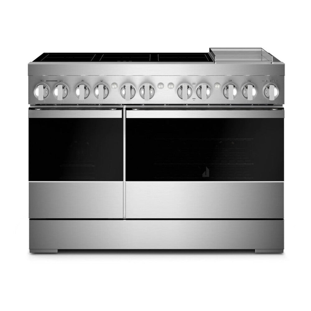 JennAir NOIR 48 Inch Freestanding Induction Smart Range with 6 Elements, 6.3 cu. ft. Oven Capacity, Flex-Choice Zones, Chrome-Infused Griddle, Dual-Fan True Convection and Pan Detection in Stainless Steel, JPIGC748RM