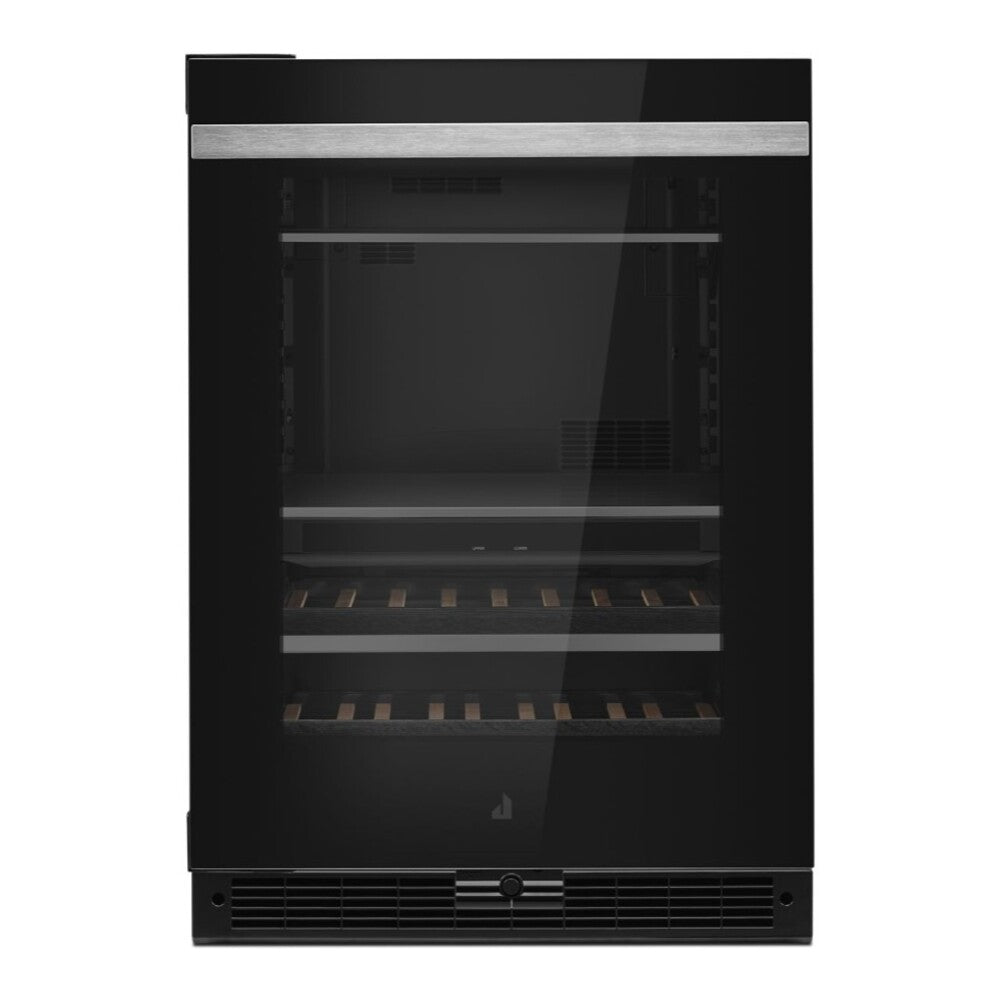 JennAir NOIR 24 inch Under Counter Beverage Center with Dual Temperature Zones, UV-Resistant Thermal Glass, in Black JUBF*242HM