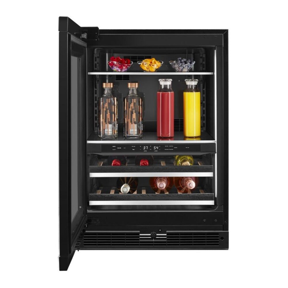 JennAir 24 inch Under Counter Beverage Center with Dual Temperature Zones, UV-Resistant Thermal Glass in Panel Ready, JUBFX242HX