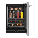 JennAir RISE 24 inch Under Counter Beverage Center with Dual Temperature Zones, UV-Resistant Thermal Glass in Stainless Steel, JUBF*242HL
