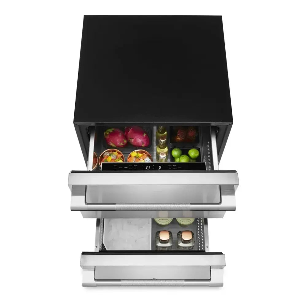 JennAir RISE 24 inch Double Drawer Refrigerator/Freezer with 4.7 cu. ft. Capacity, Obsidian Interior, LED Lighting in Stainless Steel, JUCFP242HL