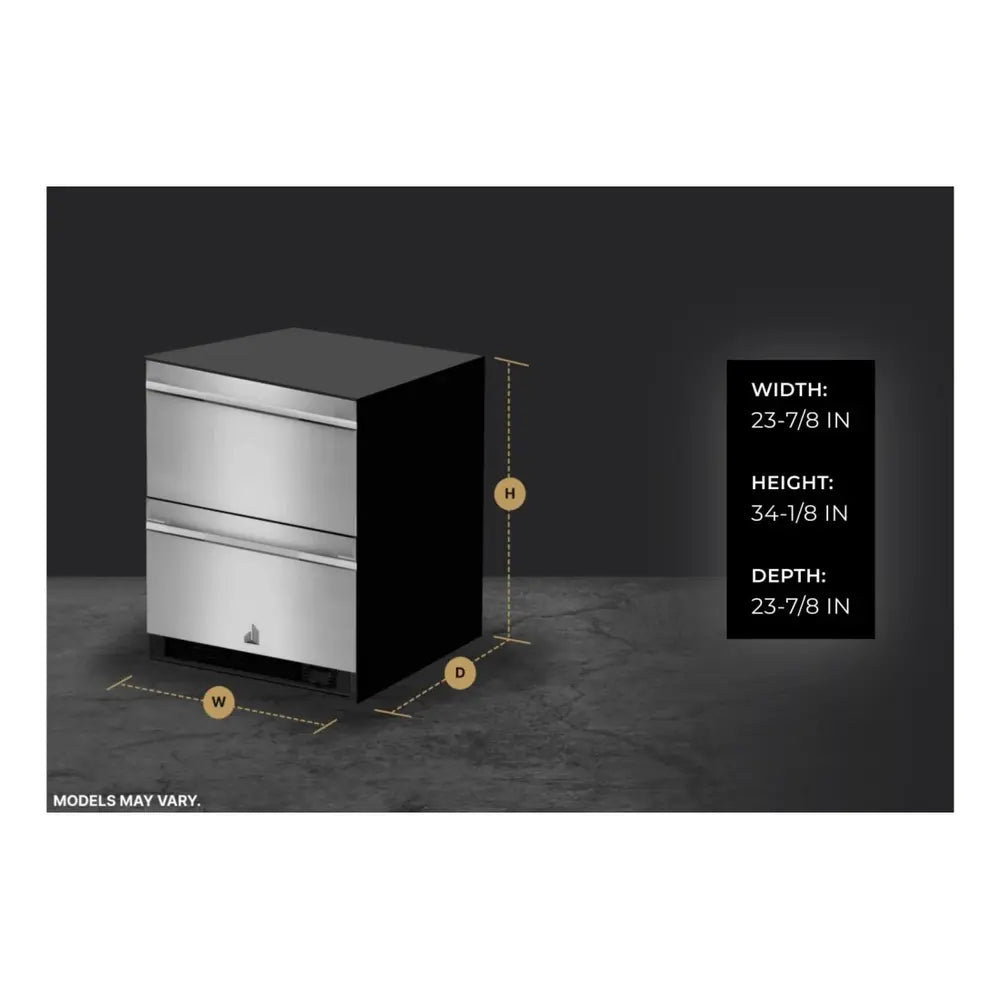 JennAir RISE 24 inch Double Drawer Refrigerator/Freezer with 4.7 cu. ft. Capacity, Obsidian Interior, LED Lighting in Stainless Steel, JUCFP242HL