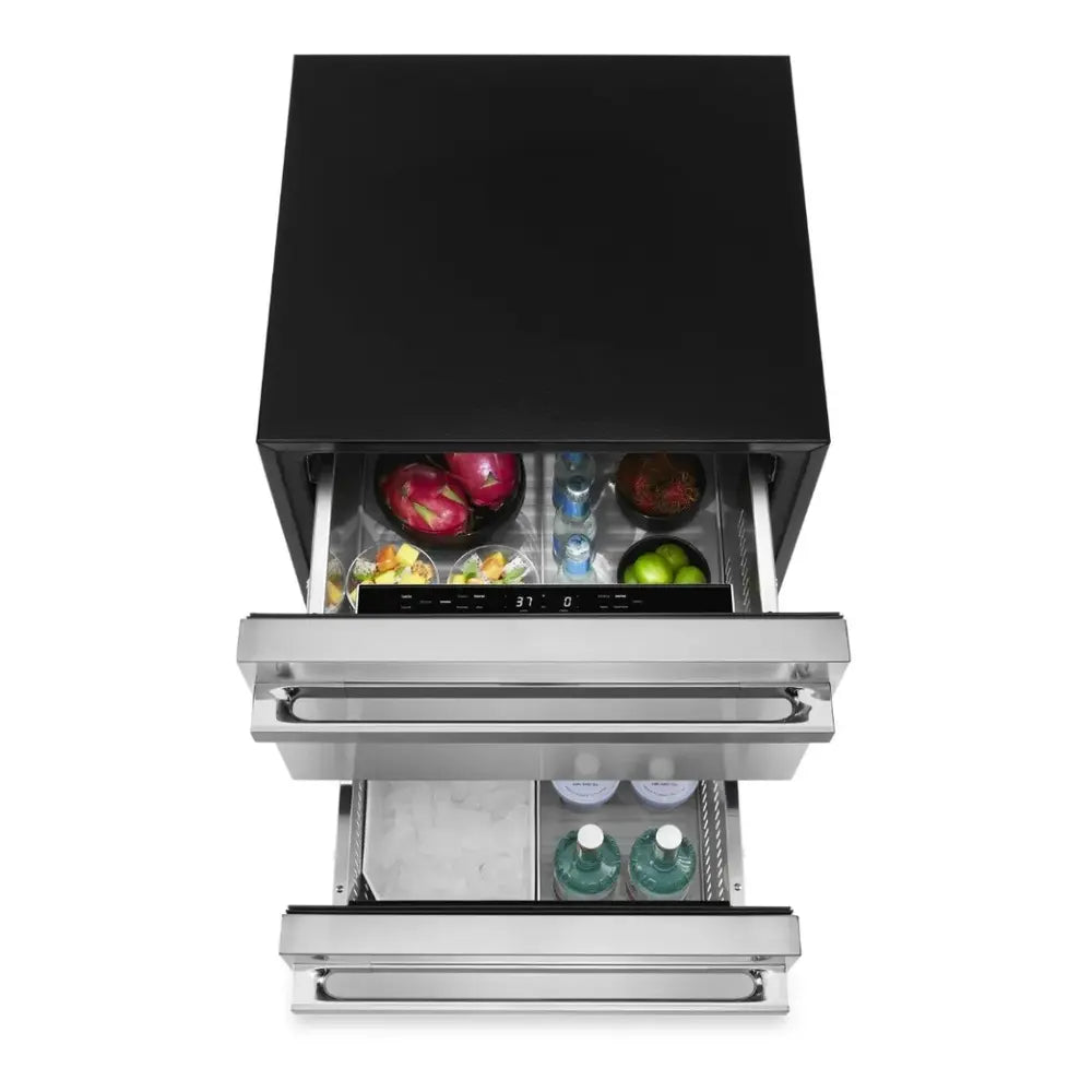 JennAir NOIR 24 inch Double Drawer Refrigerator/Freezer with 4.7 cu. ft. Capacity, Obsidian Interior, LED Lighting in Stainless Steel, JUCFP242HM