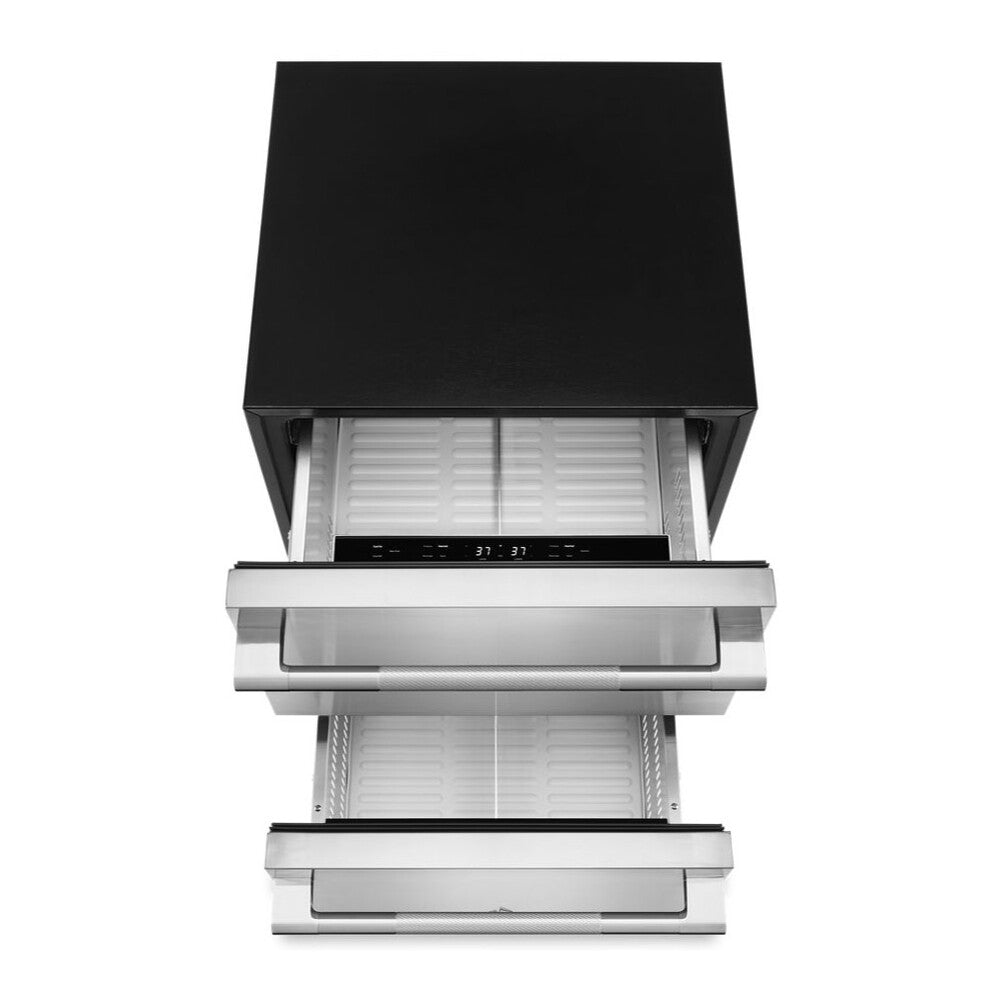 JennAir RISE 24 inch Double Drawer Refrigerator with 4.7 cu. ft. Capacity, Obsidian Interior and Smooth Close Drawers in Stainless Steel, JUDFP242HL