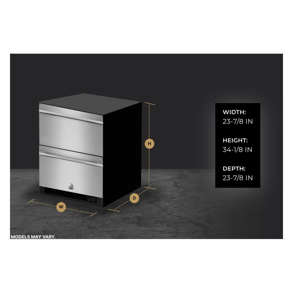 JennAir RISE 24 inch Double Drawer Refrigerator with 4.7 cu. ft. Capacity, Obsidian Interior and Smooth Close Drawers in Stainless Steel, JUDFP242HL