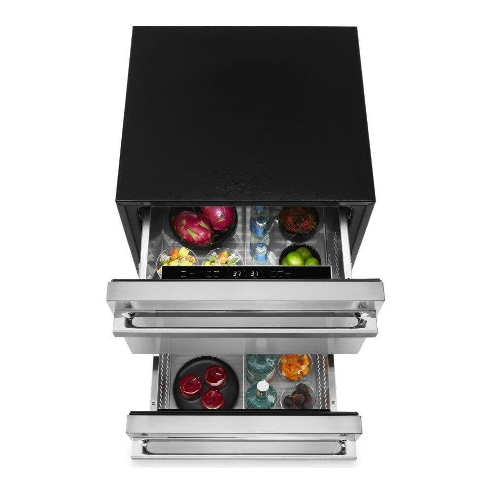 JennAir NOIR 24 inch Double Drawer Refrigerator with 4.7 cu. ft. Capacity, Obsidian Interior and Smooth Close Drawers in Stainless Steel, JUDFP242HM