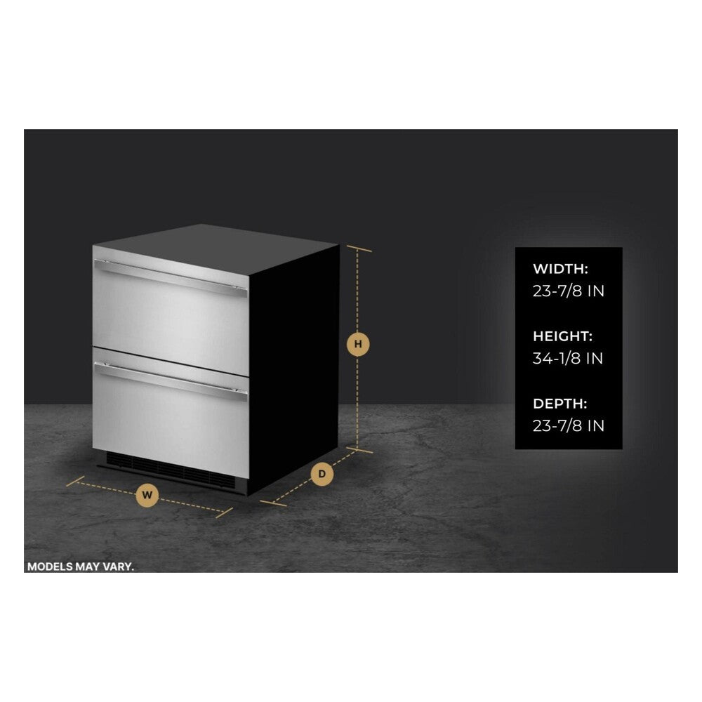 JennAir NOIR 24 inch Double Drawer Refrigerator with 4.7 cu. ft. Capacity, Obsidian Interior and Smooth Close Drawers in Stainless Steel, JUDFP242HM