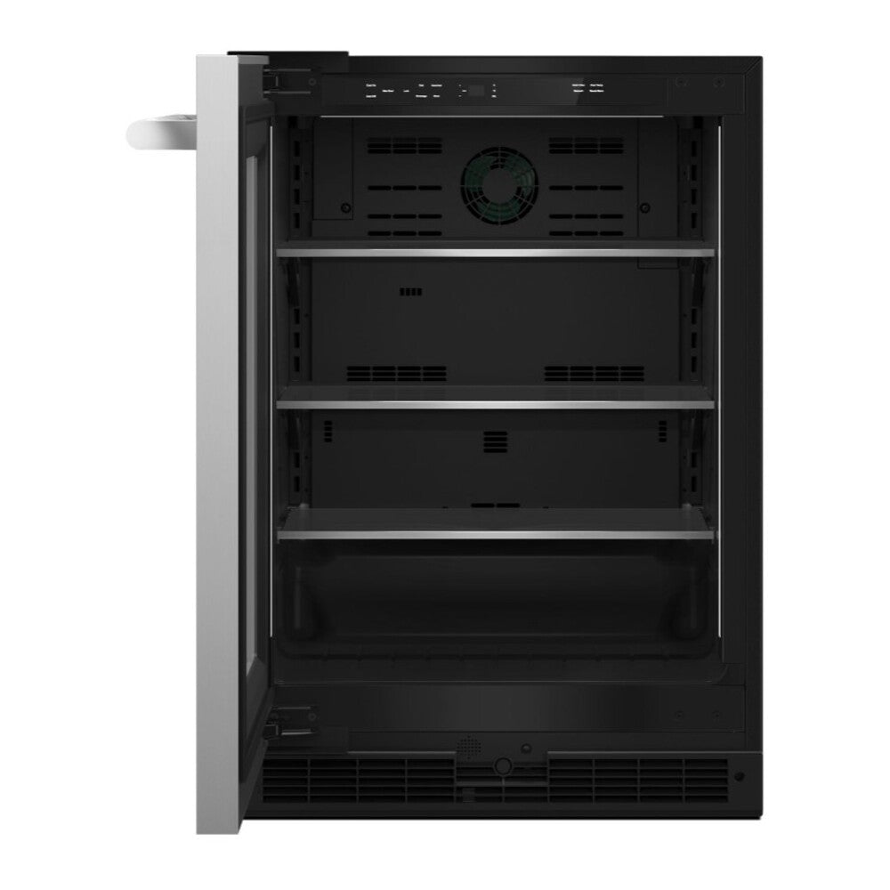 JennAir RISE 24 inch Under Counter Glass Door Refrigerator with 5.2 cu. ft. Capacity, Obsidian Interior and LED Lighting in Stainless Steel, JUGF*242HL