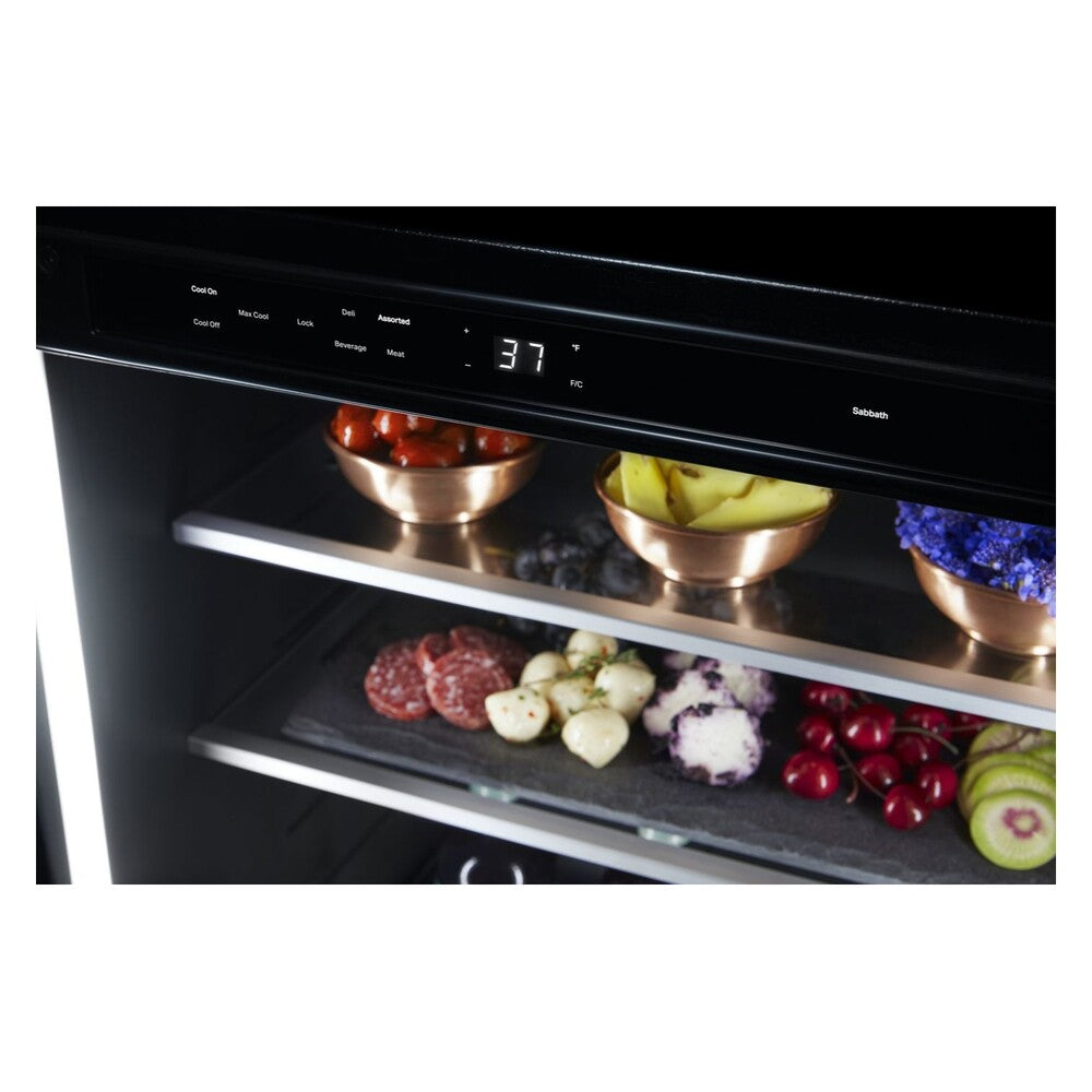 JennAir RISE 24 inch Under Counter Glass Door Refrigerator with 5.2 cu. ft. Capacity, Obsidian Interior and LED Lighting in Stainless Steel, JUGF*242HL