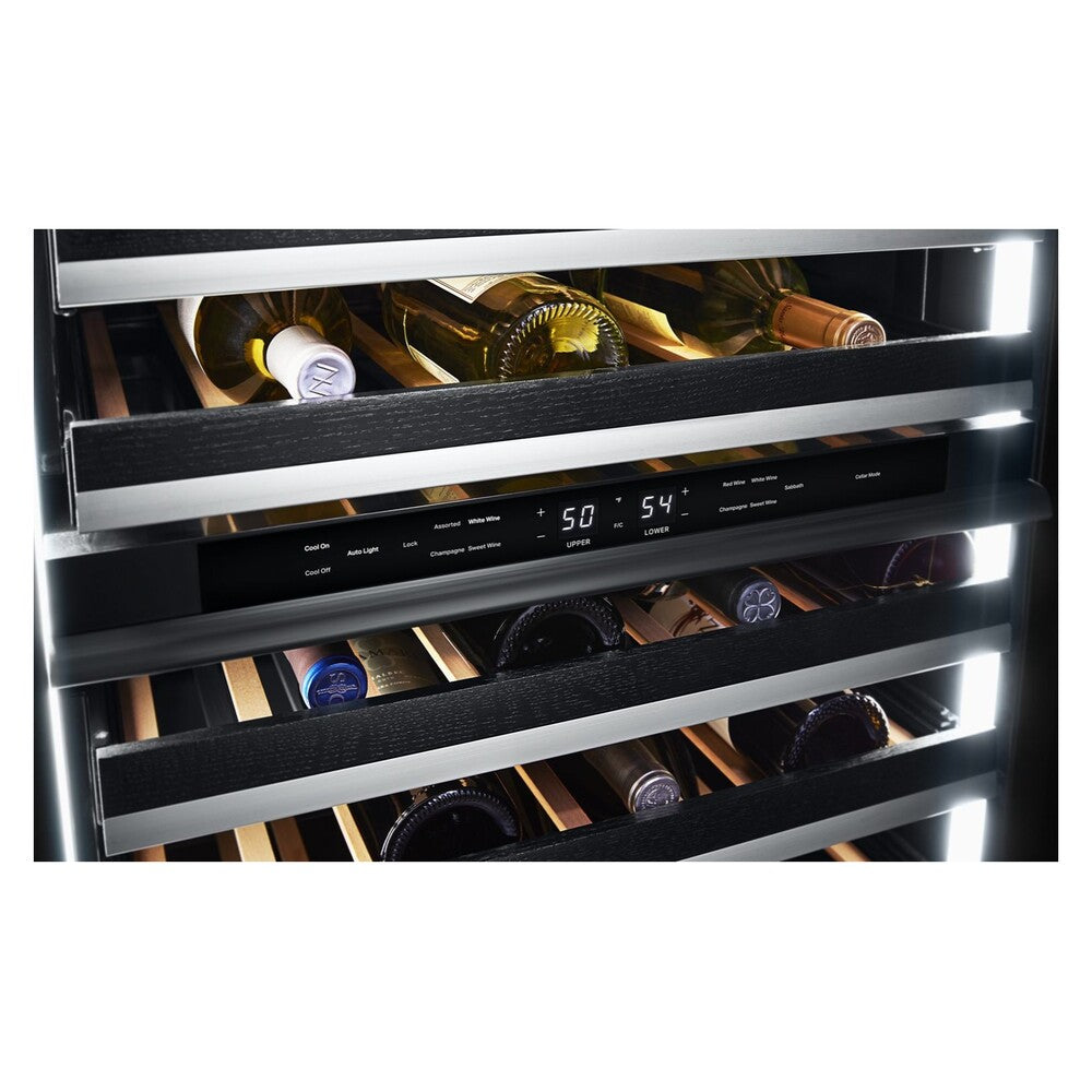 JennAir NOIR 24 inch Built-In Undercounter Wine Cellar with 45 Bottle Capacity, Independent Temperature Zones in Black, JUWF*242HM