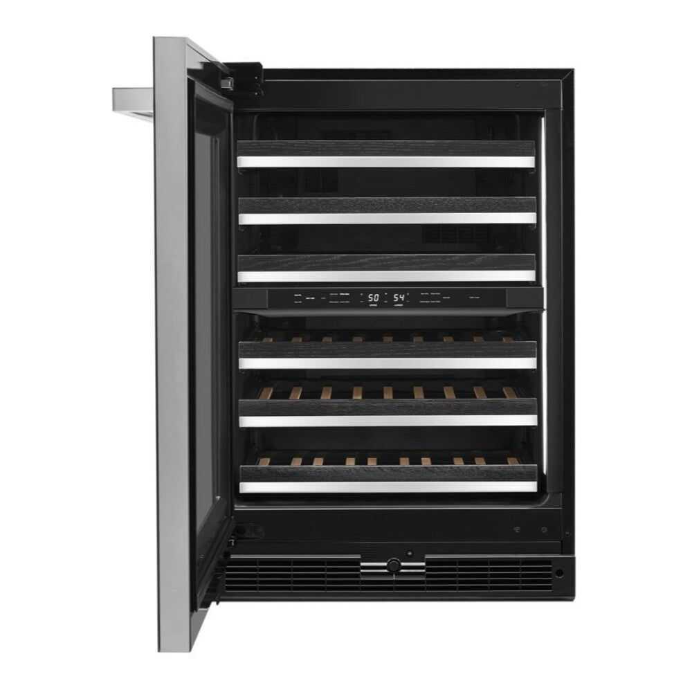JennAir NOIR 24 inch Built-In Undercounter Wine Cellar with 45 Bottle Capacity, Independent Temperature Zones in Black, JUWF*242HM