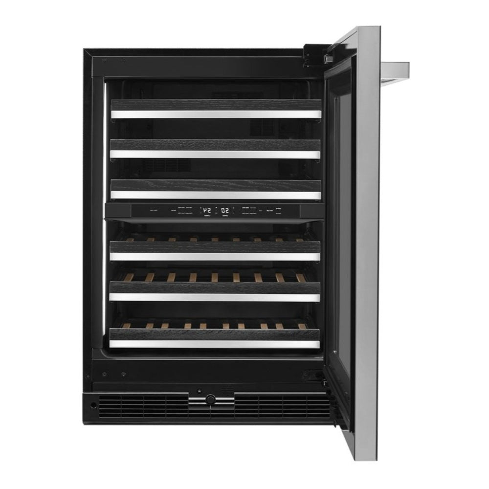 JennAir NOIR 24 inch Built-In Undercounter Wine Cellar with 45 Bottle Capacity, Independent Temperature Zones in Black, JUWF*242HM