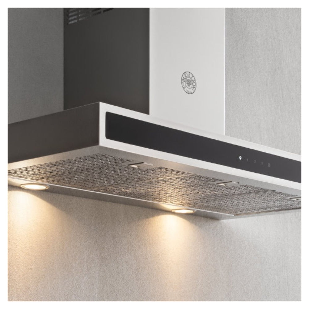 Bertazzoni 48 inch Professional Series Wall Mount Hood with Glass Front, 600 CFM, Digital Flow-Through Restrictor (Down to 300 CFM), LED Lighting, Aluminum Mesh Filters, in Stainless Steel - KG48X