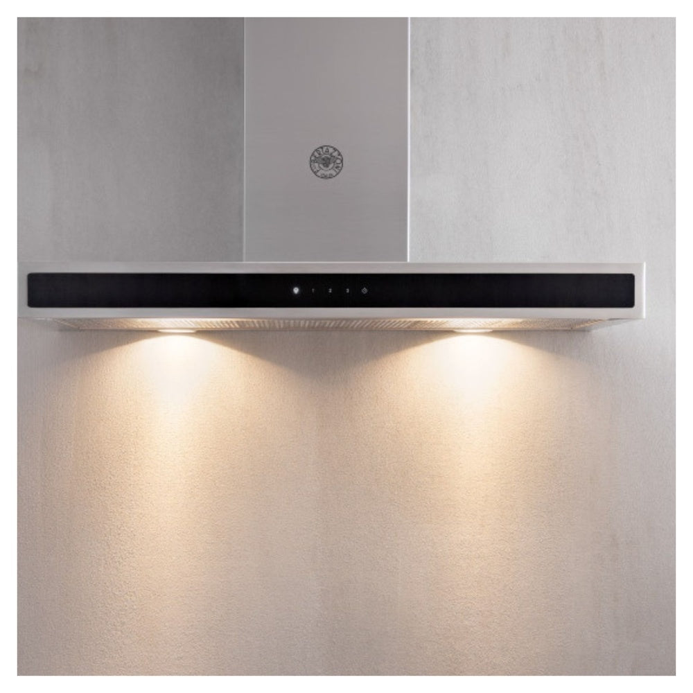 Bertazzoni 48 inch Professional Series Wall Mount Hood with Glass Front, 600 CFM, Digital Flow-Through Restrictor (Down to 300 CFM), LED Lighting, Aluminum Mesh Filters, in Stainless Steel - KG48X