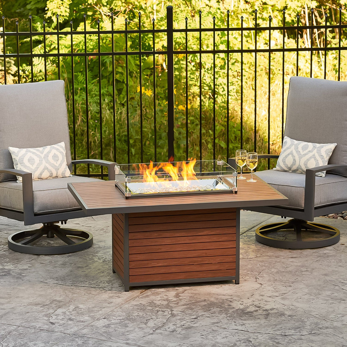 The Outdoor Greatroom Kenwood and Brooks Rectangular Chat Height Gas Fire Pit Table - KW-1224-19-K