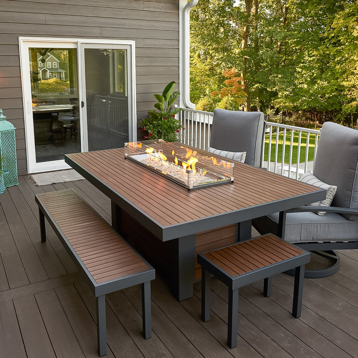The Outdoor Greatroom Kenwood and Brooks Linear Dining Height Gas Fire Pit Table - KW-1242-K