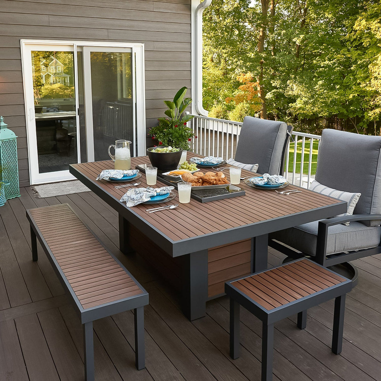 The Outdoor Greatroom Kenwood and Brooks Linear Dining Height Gas Fire Pit Table - KW-1242-K