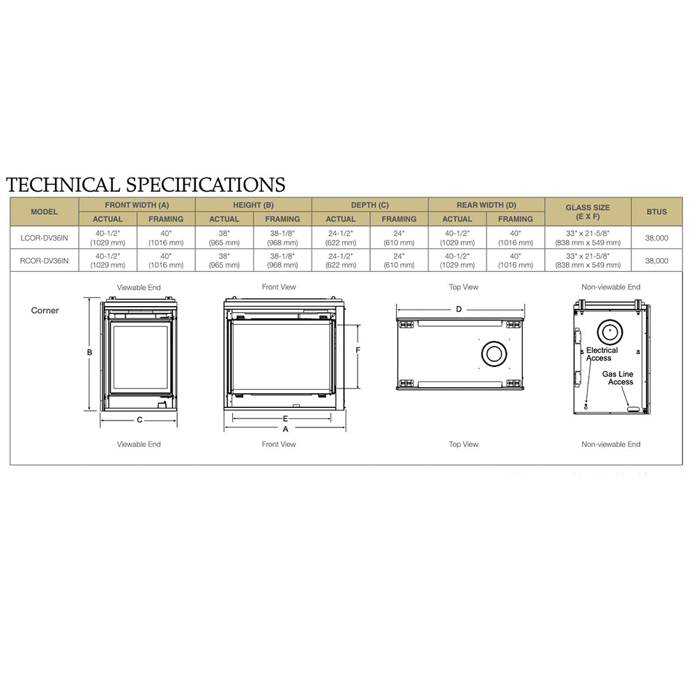 Majestic Right Corner 36" Traditional Direct Vent Natural Gas Fireplace