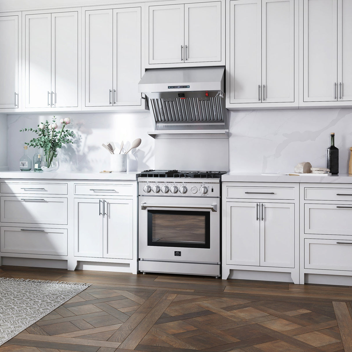 Forno Savona Wall Mount Range Hood, Baffle Filters, Backsplash Included